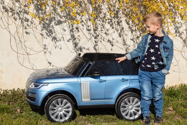 Electric Ride-On Range Rover, White, Double Leather Seat, LCD Display with USB Input, 4x4 Drive, 2x