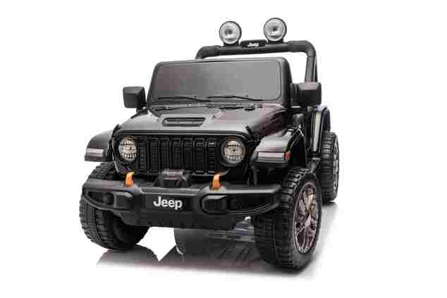 Jeep per bambini 4x4, Nero, sedile in ecopelle a due posti, radio con Bluetooth e ingresso USB