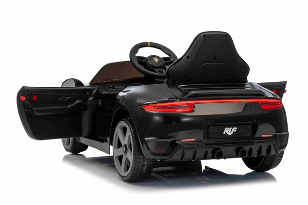 Electric Ride-on car RUF GT 12V, black, Opening doors, 2.4 GHz remote control, LED lights front and 