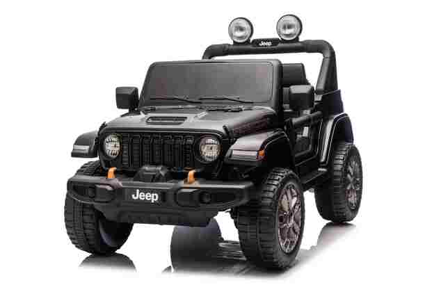 Jeep per bambini 4x4, Nero, sedile in ecopelle a due posti, radio con Bluetooth e ingresso USB