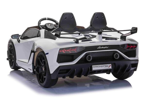Electric Ride on Car Lamborghini Aventador 12V for two users, White, Vertical opening doors, 2 x 12V