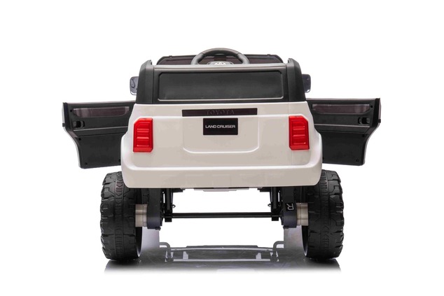 Electric ride-on car Toyota Landcruiser 12V, white, wide single seat, 2.4 GHz remote control, USB / 
