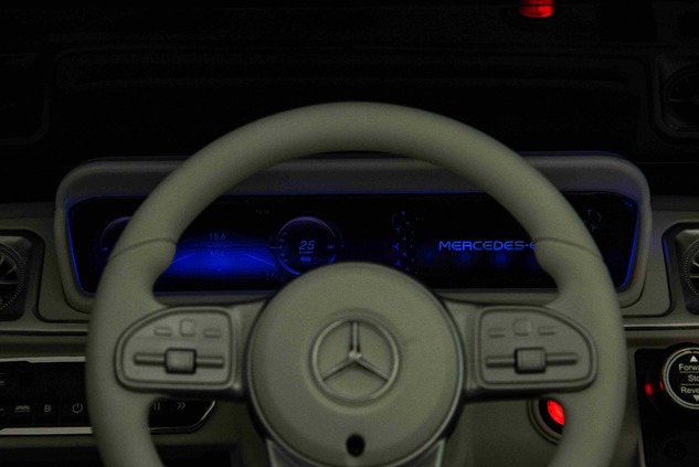 Electric Ride-on car Mercedes-Benz EQG 12V, white, LED underlighted body parts, Functional front and