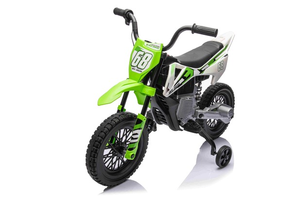 Electric Ride-on MOTOCROSS, Green, 12V battery, EVA soft wheels, Leather seat, 2 x 25W Engine, Suspe
