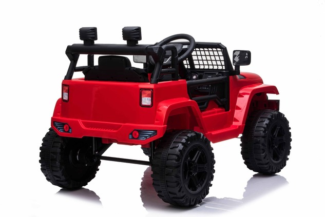 Auto elettrica fuoristrada con trazione posteriore, rossa, batteria 12V, chassis rialzato, sedile am
