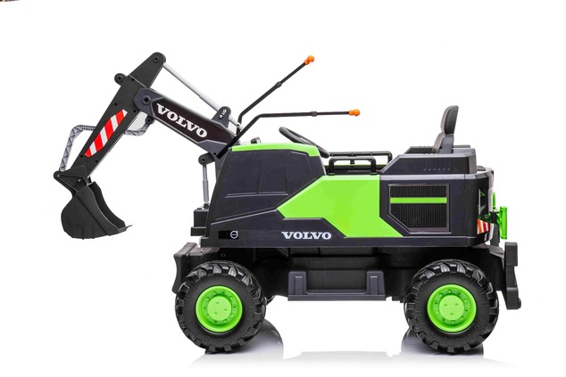 Electric ride-on car Volvo Excavator 12V with front digger ladle, Single seat, green, soft leatheret