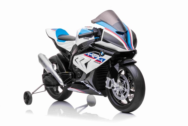 Electric Motorbike BMW HP4 RACE 12V, Licensed, white, 12V battery, EVA soft wheels, 2 x 35W Engines,