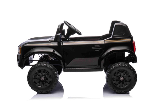 Electric ride-on car Toyota Landcruiser 12V, black, wide single seat, 2.4 GHz remote control, USB / 