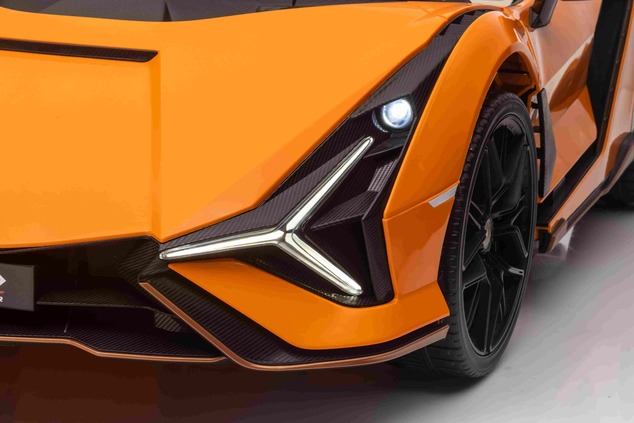 Electric Ride-on car Lamborghini Sian 4X4, orange, 12V, 2.4 GHz remote control, USB / AUX Input, Blu