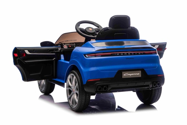 Auto elettrica per bambini Porsche Cayenne 12V con trazione posteriore - con licenza (1 posto), blu,