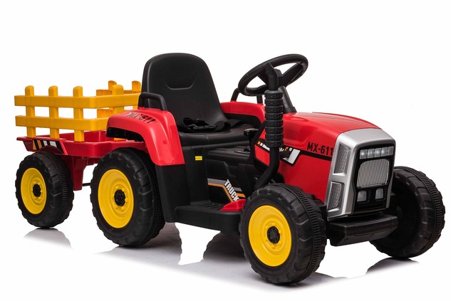 Electric Tractor WORKERS with trailer, red, Rear wheel drive, Lithium Battery, Plastic wheels, wide 