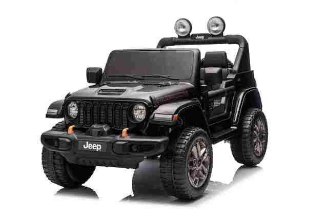 Jeep per bambini 4x4, Nero, sedile in ecopelle a due posti, radio con Bluetooth e ingresso USB