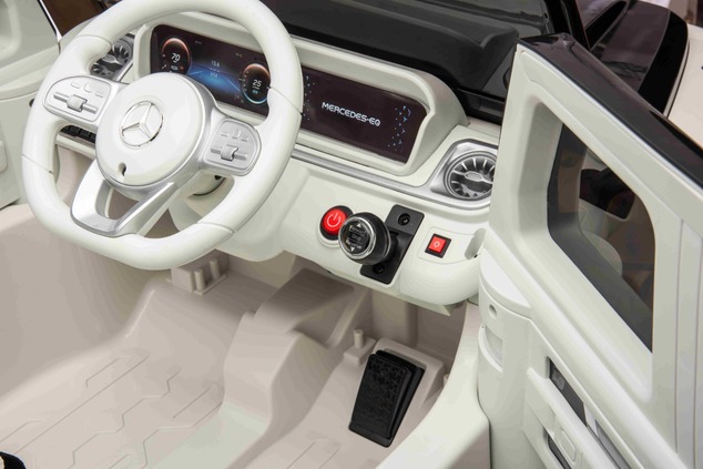 Electric Ride-on car Mercedes-Benz EQG 12V, white, LED underlighted body parts, Functional front and
