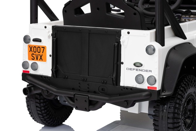 Electric Ride-on car Land Rover Defender 110 SVX 12V, white, 4X4 drive, LED lights, front and rear w