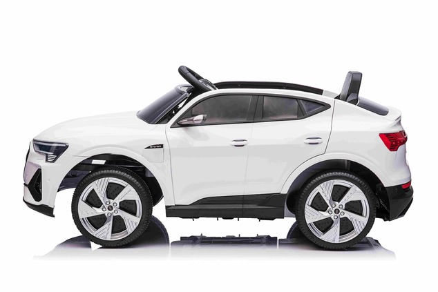 Electric Ride-on car Audi E-tron Sportback 12V, white, wide single seat with three-point seat belt, 
