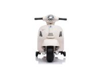 Electric Ride-on Scooter Vespa GTS, white, with auxiliary wheels, Licensed, Lithium battery, Leather