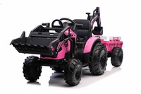 Electric tractor TOP-WORKER 12V with buckets and trailer, Single seat, pink, soft PU seat, MP3 Playe