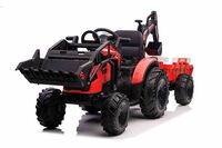 Electric tractor TOP-WORKER 12V with buckets and trailer, Single seat, red, soft PU seat, MP3 Player